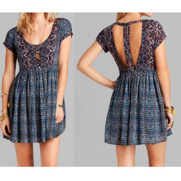 Free‎ People Boho Chic Sundown Babydoll Mini Lined T-Back Dress Size XS - Picture 1 of 10